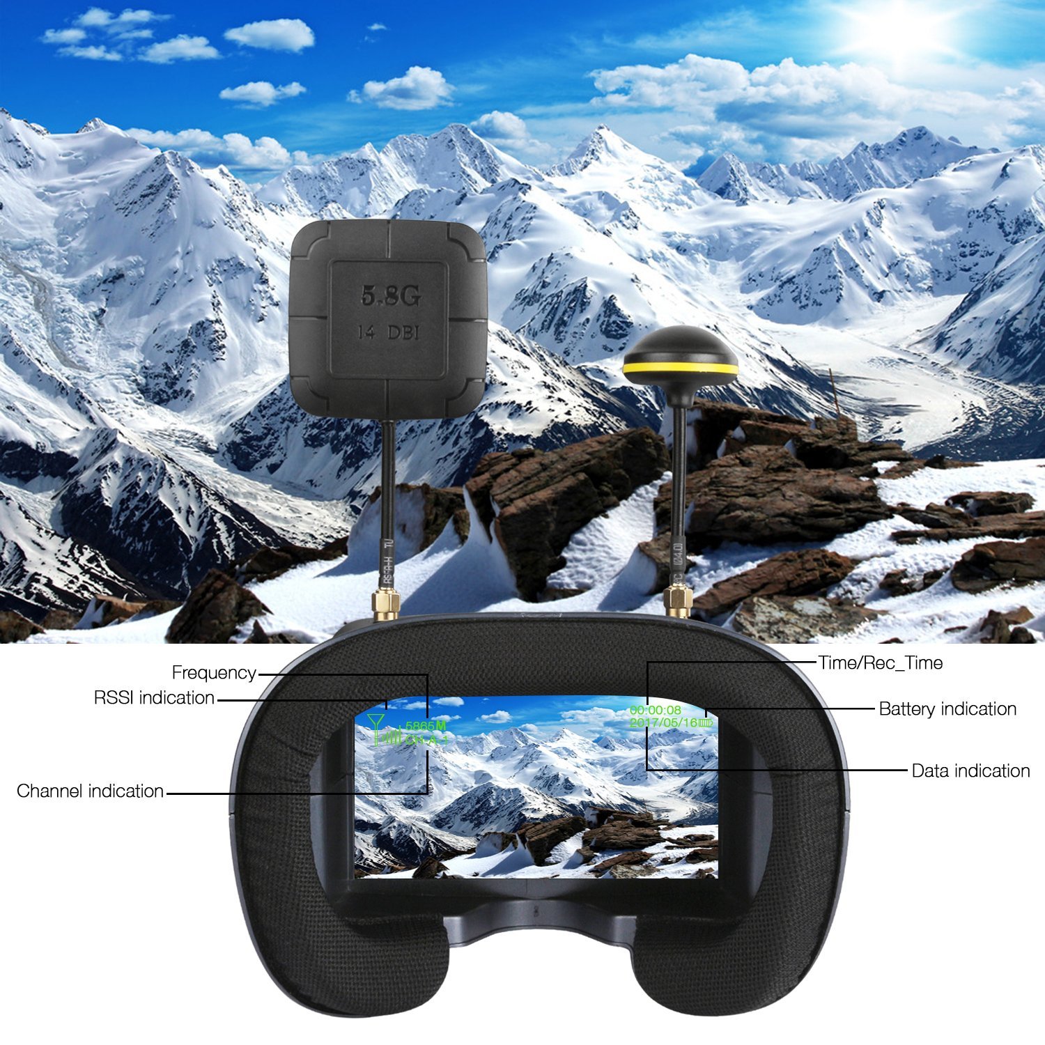 008D 5.8G 40CH 4.3 Inch 800*48 - Skyzone Cobra X V2 Fpv Goggles 评论和价格